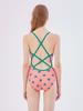 Tieseunain Love Heart One-Piece Double X-Back Coral Swimsuit