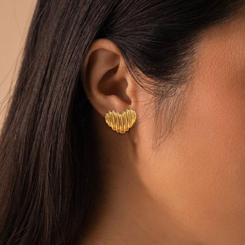 Love Heart Designs Oversized Studs Earrings Comfortable Hypoallergenically Gold Plated Zinc Alloy Accessories