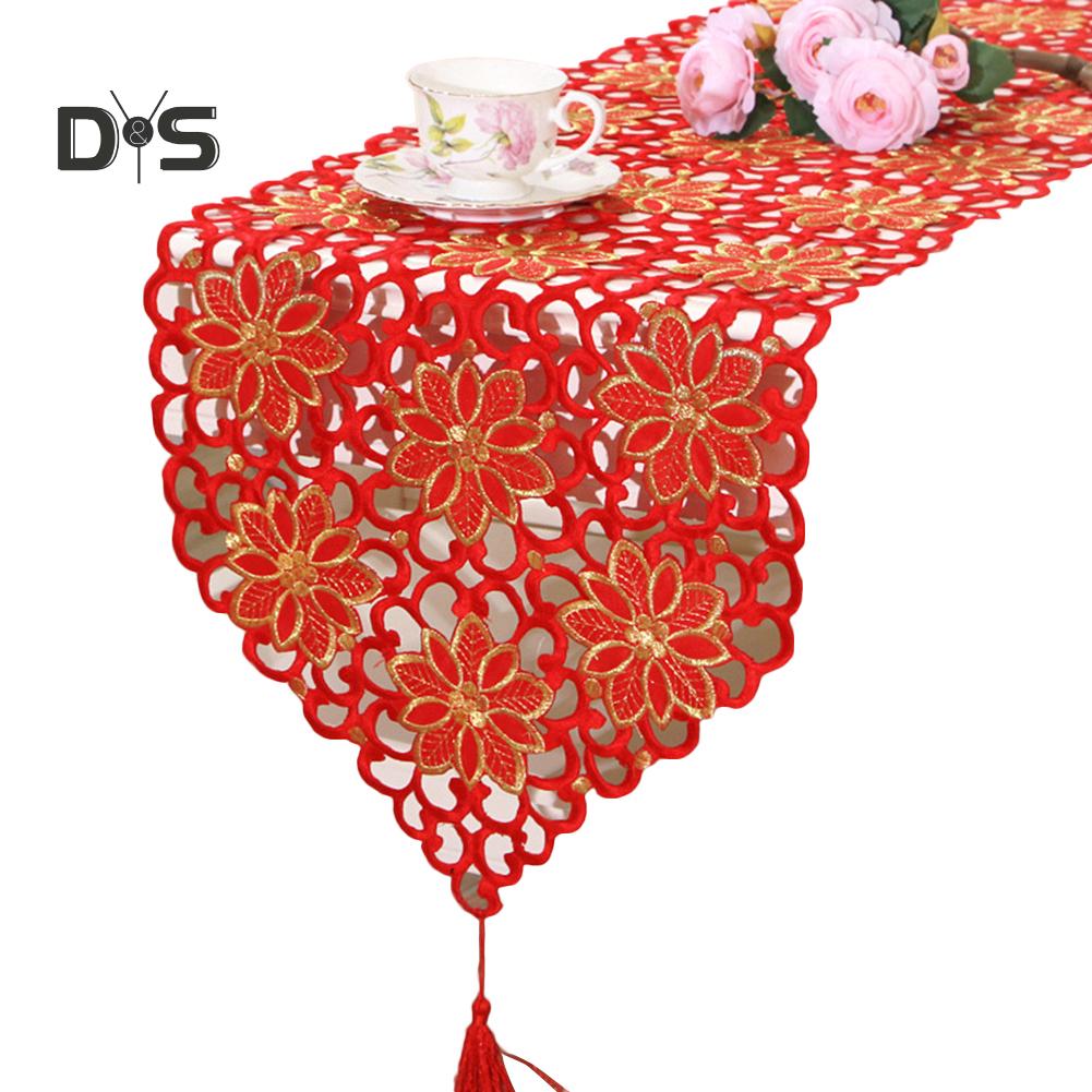 KPOP Flower Brodered Dining Soffbordslöpare Placestable Cover Heminredning