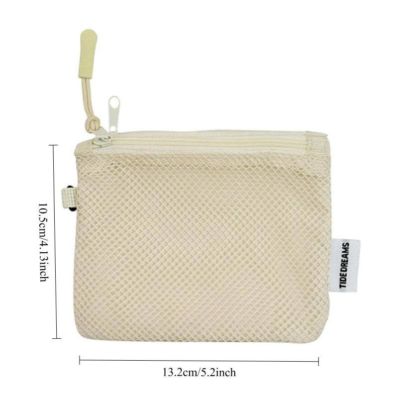 Mesh Travel Makeup Bag for Women Portable Mini Cosmetic Pouch Double Layer Zipper Multi-purpose Coin Purse Credit Card Holder