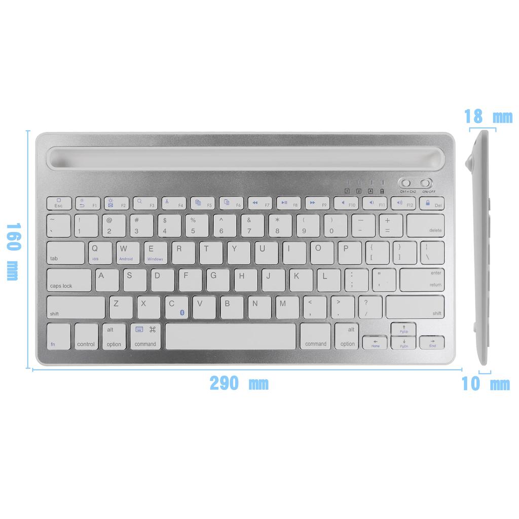 USB Rechargeable Bluetooth Wireless Keyboard for iPad and Connects to Two Features Stand English Compatible with and Silver Tablets, Devices,