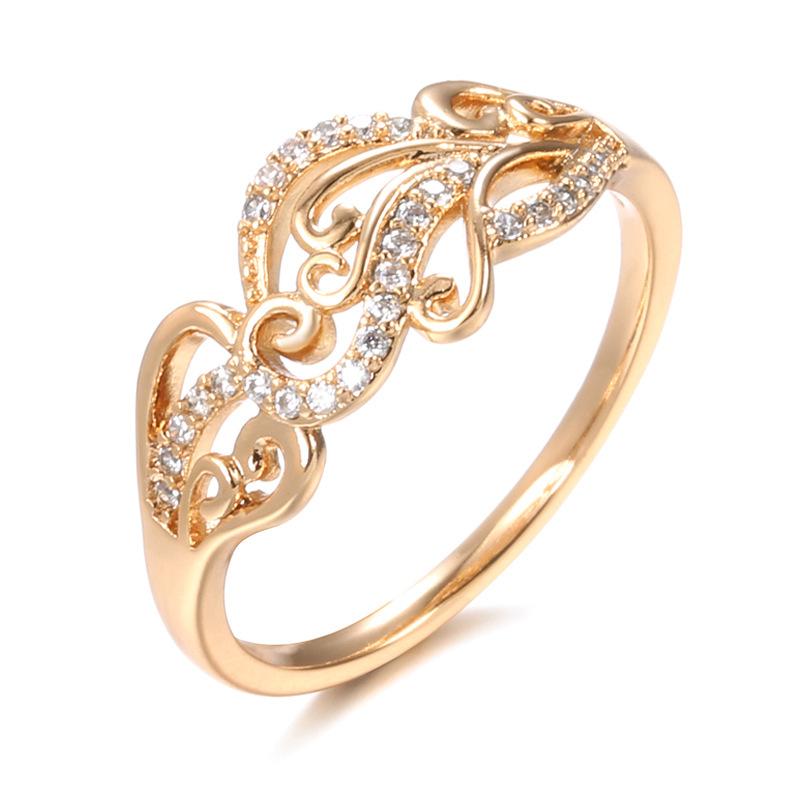Niche fashion zircon earrings ring, personalized simple hollow flower zircon earrings ring set