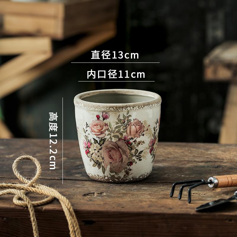 Vase Household Ceramic Retro Creative Succulent Flower Pot Desktop Decoration Nordic Style Art Living Room with Drainage Hole1Pc