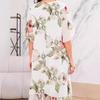 Loose Fit Chiffon Dress with Trendy Floral Print and Round Neck