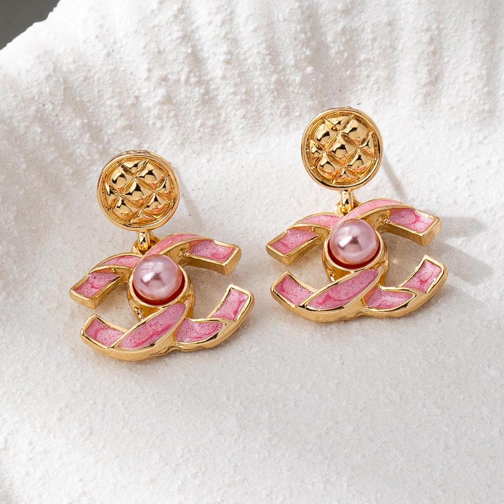 Daisy Jewelry: Imitation Pearl & Rhinestone CC Pendant Earrings for Women's Daily Wear