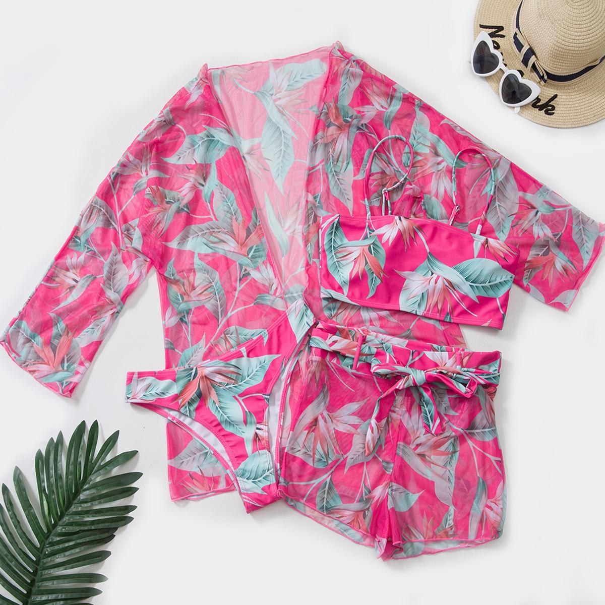 

Женский модный комплект бикини, комплект из 4 предметов, купальник с принтом, мягкий топ, трусы, шорты для мальчика на шнуровке, прикрытый купальник с длинными рукавами, скромный купальный костюм XL сливовый