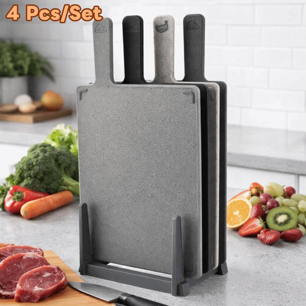 4 Pieces Non-slip Chopping Board Set with Storage Rack Slicing Board  Complementary Foods