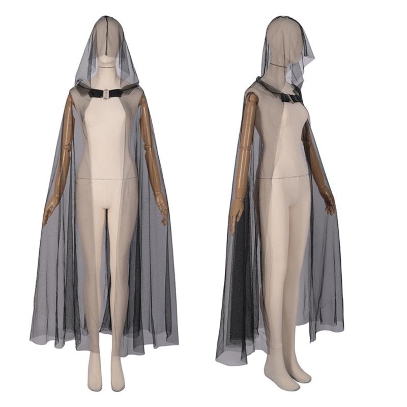 Sheer Mesh Hooded Cape Cloak Witches Witch Cloak Hooded Cape Medieval Cloak Haunted House Costume for Halloween Cosplay