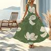 U-Neck Summer Long Dress,Loose Fit Lightweight Flowy Maxi Skirt Fashion Versatile,Ideal for Beach Vacation & Daily Casual