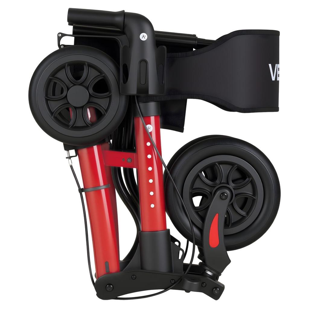 Rollator Walker with Seat for Seniors, Ultra Compact 3-Fold Rolling Walker, Lightweight Aluminum Mobility Walking Aid with PU Solid Wheels, Adjustable