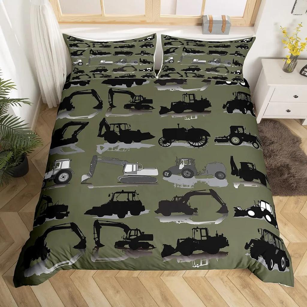 Cartoon Tractor Trucks King Queen Duvet Cover Construction Vehicle Bedding Set Excavator Quilt Cover Polyester Comforter Cover