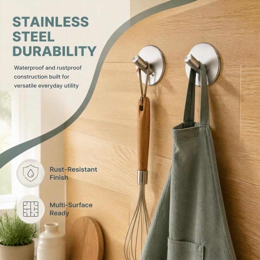 4 PCS Stainless Steel Adhesive Hook Sticky Backing Towel Hook Stainless Steel Hook Bathroom Kitchen