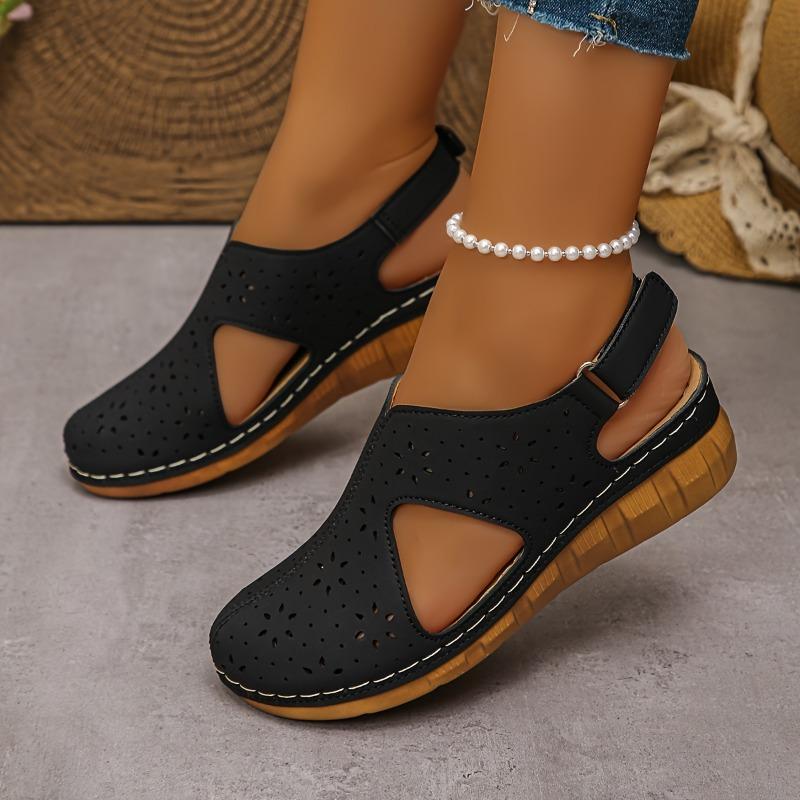 Women'S Stylish White Wedge Sandals with Cut-Out Design, Round Toe & Ankle Strap - Comfortable PU Cover Casual Shoes for Parties Wedge Sandals