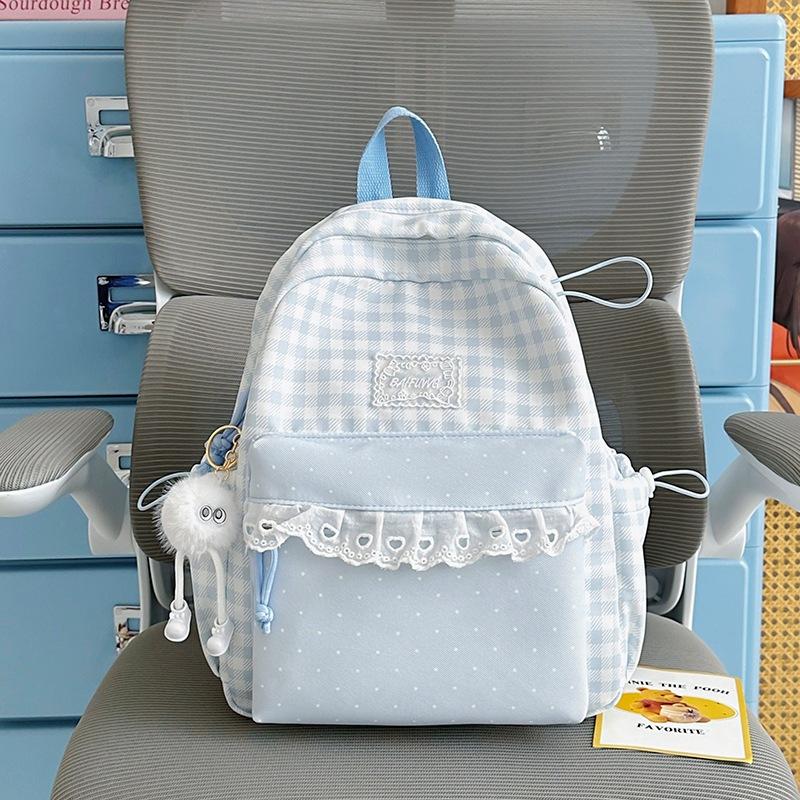 Schoolbag School Bag Plaid Corrugated Lace Girl Travel Small Backpack High Value Sweet Wind Student Backpack
