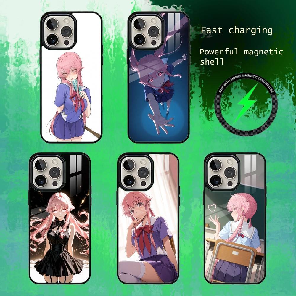 F-Future D-Diary Gasai Yuno Coque de Téléphone Pour iPhone17,16,15,14,13 Plus,Pro Max Magnétique Pour Magsafe Chargement Sans Fil