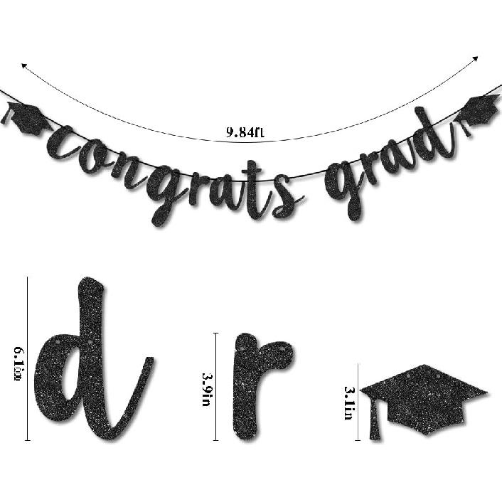 Congratulations Graduation Decorations Class of 2025, Pre-strung Black Glitter Congrats Grad Banner, Grad Party Senior College High School Classroom
