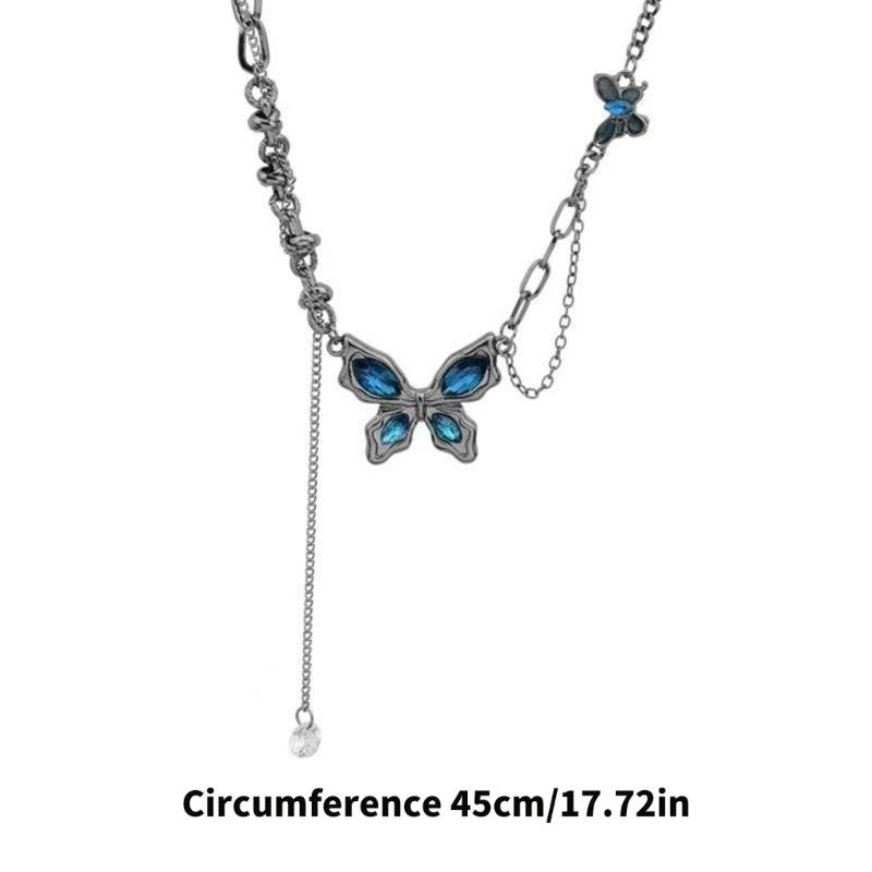 Edgy Blue Butterfly Layering Chain Necklace Artisanal Crafted Punk Accessory Daily Wear Special Occasions