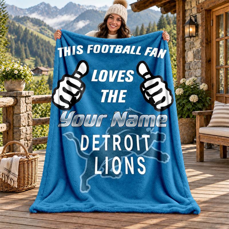 Detroit Lions Custom Name Flannel Blanket Personalized Soft Warm Plush Throw Blanket Customized Gift for Family Friends