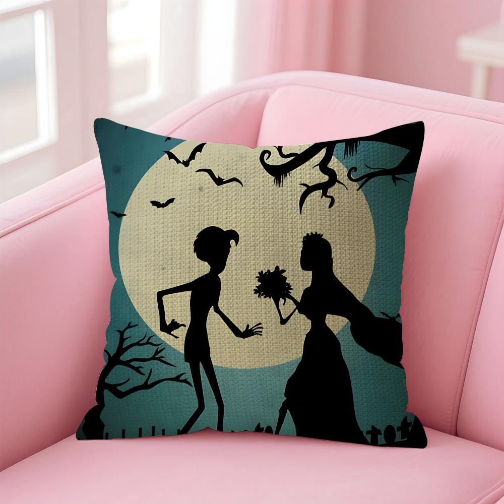 Cartoon CCorpse Bride Cushion Cover Natural Linen Pillow Case DoubleSided Print Decorative Sofa Pillowcase Home Decor Gift