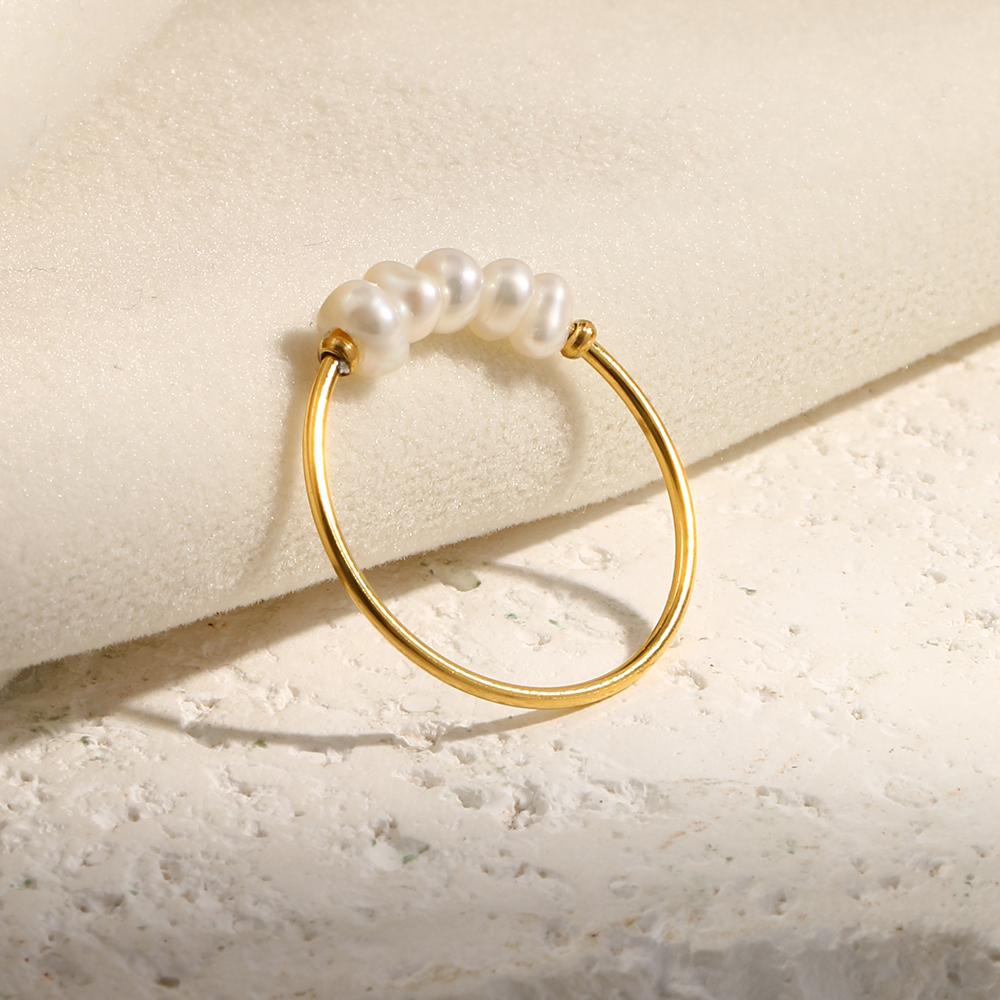 Gold Plated Stainless Steel Freshwater Pearls Rings For Women accesorios para mujer bagues acier inoxydables femmes