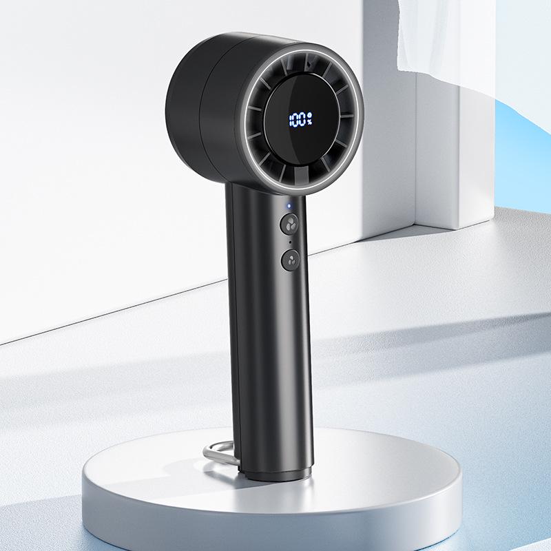 Portable USB Rechargeable Fan with Digital Display and 100-Speed Turbine Handheld Fan