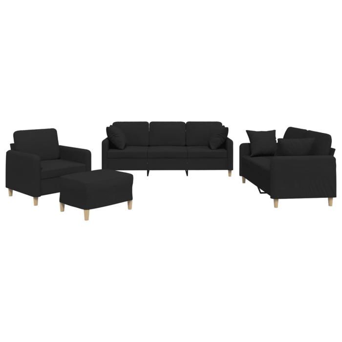 VidaXL Ensemble de canapés 4 pcs avec coussins noir tissu 3202082