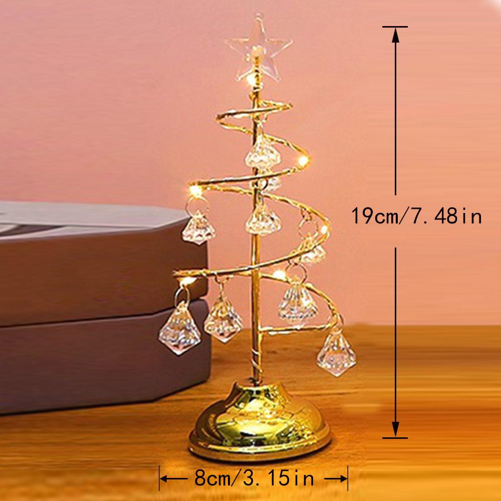 D5 LED Christmas Tree Lamp Small Crystal Decorative Iron Tree Night Light Desk Ornament for Gift Golden Table Lamp Warm Lights