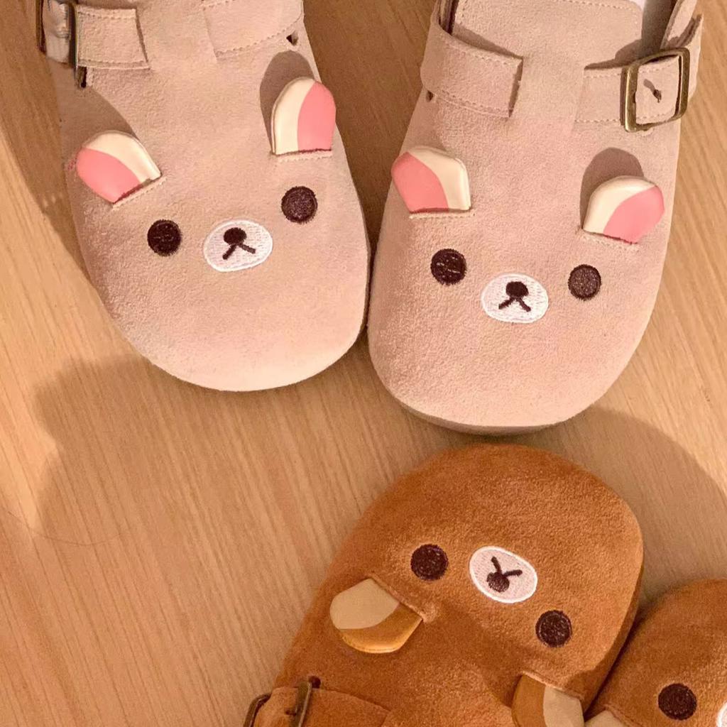 Cute Bear Baotou Girl Spring New Platform Lazy Half Slippers Retro Single Shoes