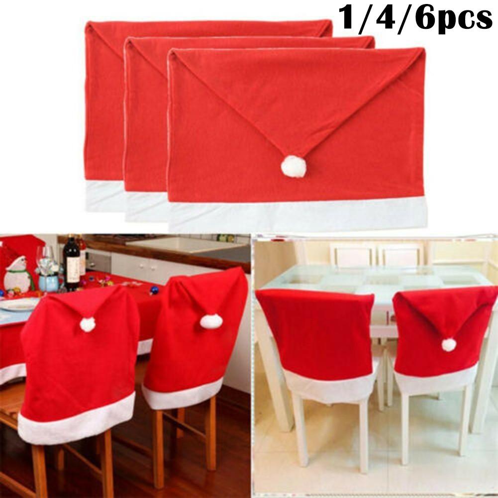 1/4/6X Christmas Santa Hat Dining Chair Back Covers Party Xmas Chair Table Decor