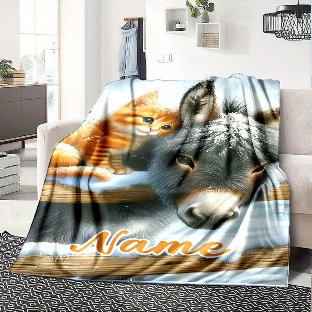 Cute Cat With Roses Home Customization Blankets Soft Cozy Lightweight Allseason Multipurpose Blanket For Picnics Sofas Offices Beds Living Rooms