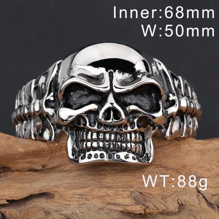 KALEN Punk Stainless Steel Men Bracelet Skull Cuff Open Bangle Bracelet Punk