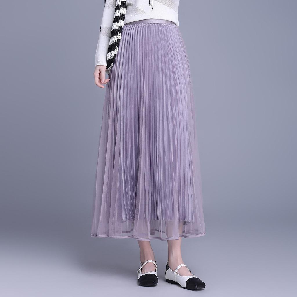 2026 Spring High Waist Pleated Mesh Skirt, Double-Sided Wear, Large Hem, Slimming Commuter Style.