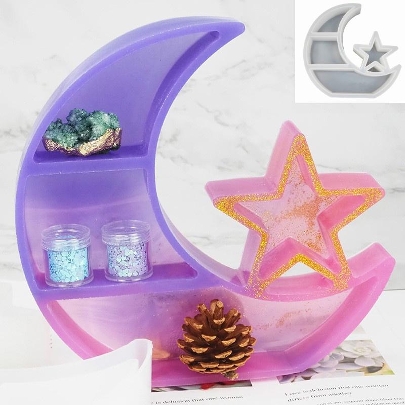 Diy Crystal Glue Mold Moon Star Smiley Face Storage Box Big Tray Set Table Lunar Eclipse Ornament Silicone Mold