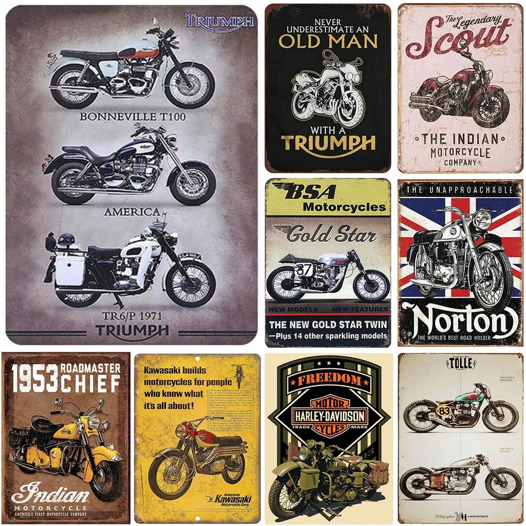 Vintage klasické motocykly Kovové plechové cedule Plakáty Talíř Nástěnná dekorace pro domácí bary Garáž Kavárna Kluby Retro plakáty Plakáty