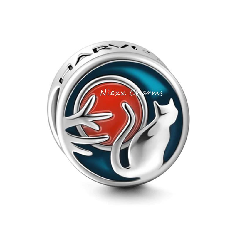 925 Silver Cat Charm Fish Pendant DIY Bracelet Jewelry Gift for Women Fashion Pet Lover Accessories