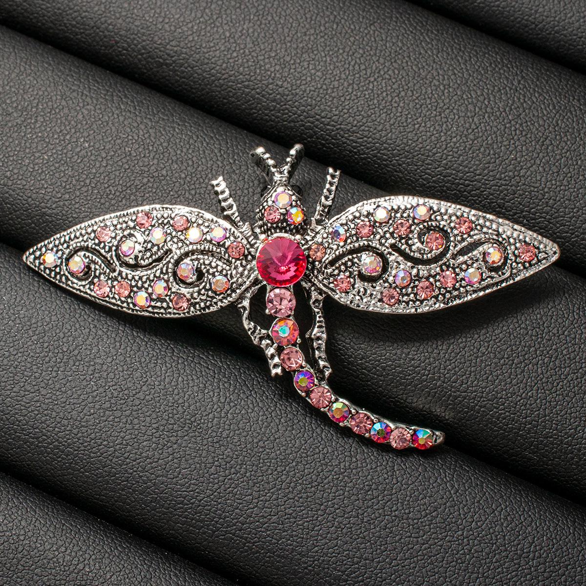 Vintage Dragonfly Rhinestone Brooch - Creative Insect Flower Design, High-End Accessory