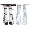 Damen Harajuku Sternenprint Reißverschluss Ausgestellter Beinwärmer Ästhetische Mode Punk PU Geschirrriemen Beinabdeckung Oberschenkelhohe Socken