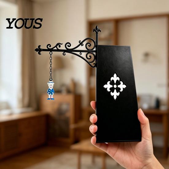 Retro Wrought Iron Wall Bracket Vintage Hanging Stand, Decorative Hook Rack for Small Iris Top Decoration Ornaments, Black Display Holder