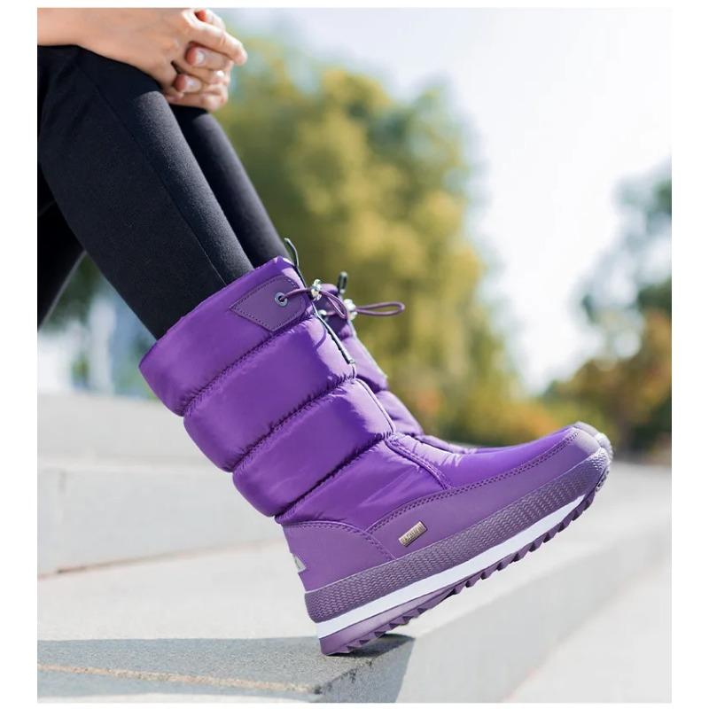 Winter thick women's snow boots Warm Plush Mid-calf Boots Non slip Waterproof  Platform Snow Boot Casual Female White shoes