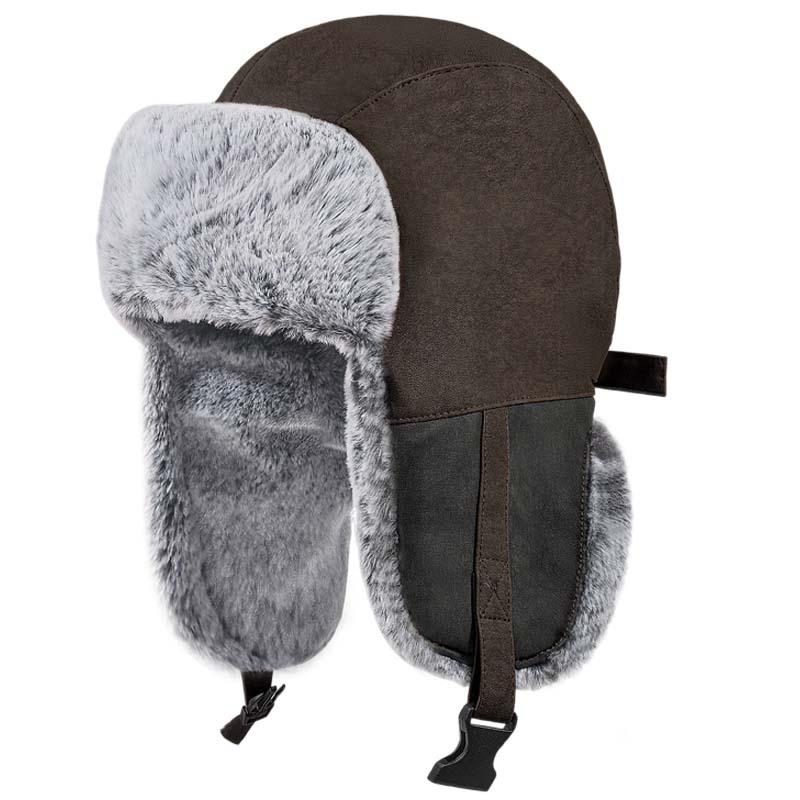 24 Winter Cold-proof Leather Men's Velvet Thermal Ear Caps Outdoor Skiing Windproof Pilot Hats Women