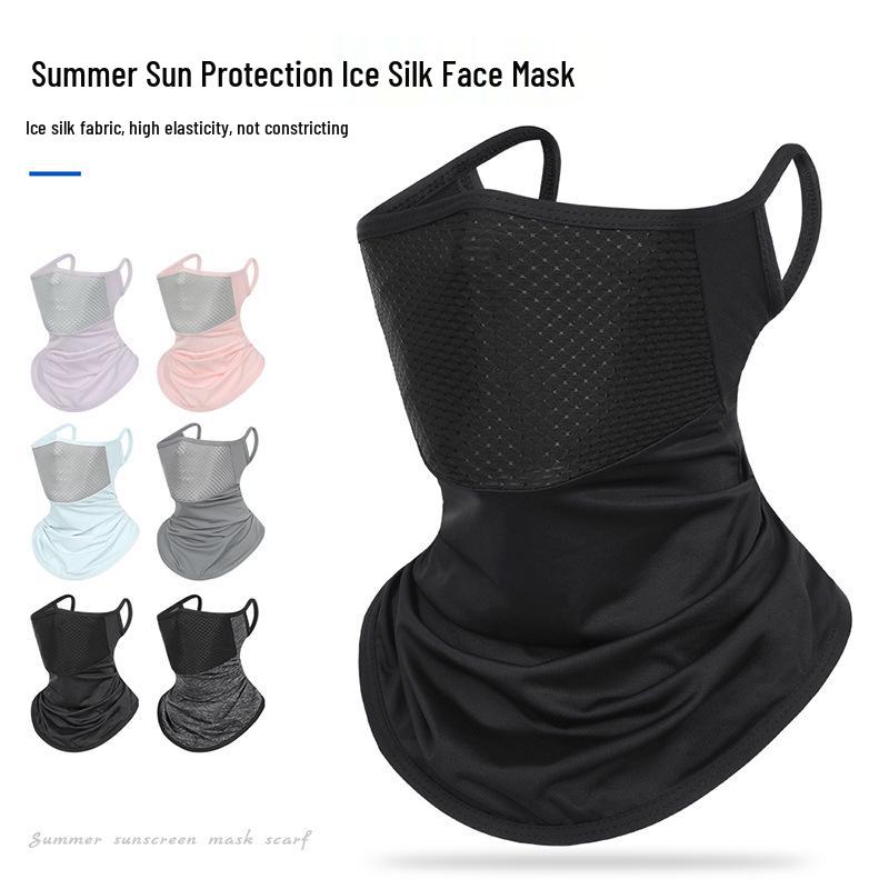 Cycling Ice Silk Ear-Hanging Face Mask: Breathable, UV Protection, Quick-Drying Neck Gaiter