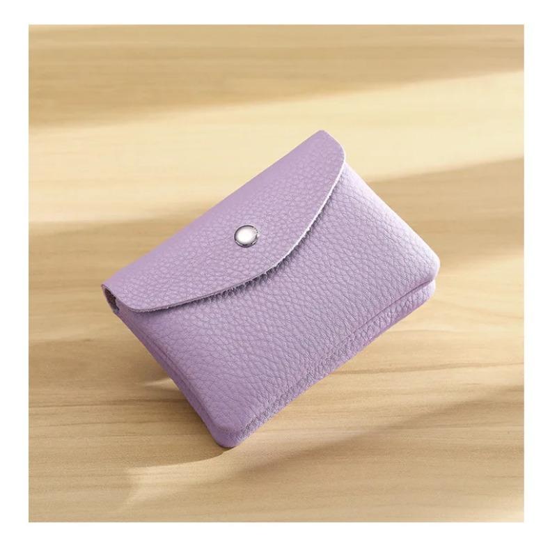 Простые кожаные короткие кошельки для монет, держатель для карт, сумка, чехол, портативный ретро-кошелек из коровьей кожи для мужчин и женщин, чехол для наушников светло-фиолетовый