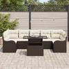 Ensemble de canapé de jardin de 8 pièces avec coussins marron poly rattan, Canapé de jardin 2 places avec coussins marron 3348414