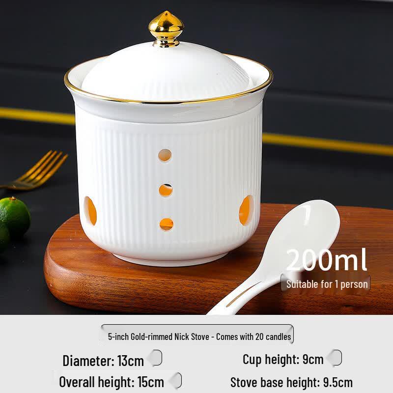 OIMG Gold Rim Ceramic Candle Heated Mini Stew Pot