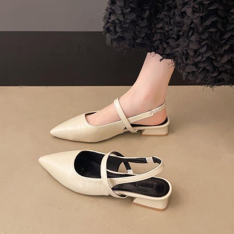 Spring 2025 new flat-bottomed bag head sandals soft leather one-pedal pointed head shallow mouth versatile cool single shoes women's shoes