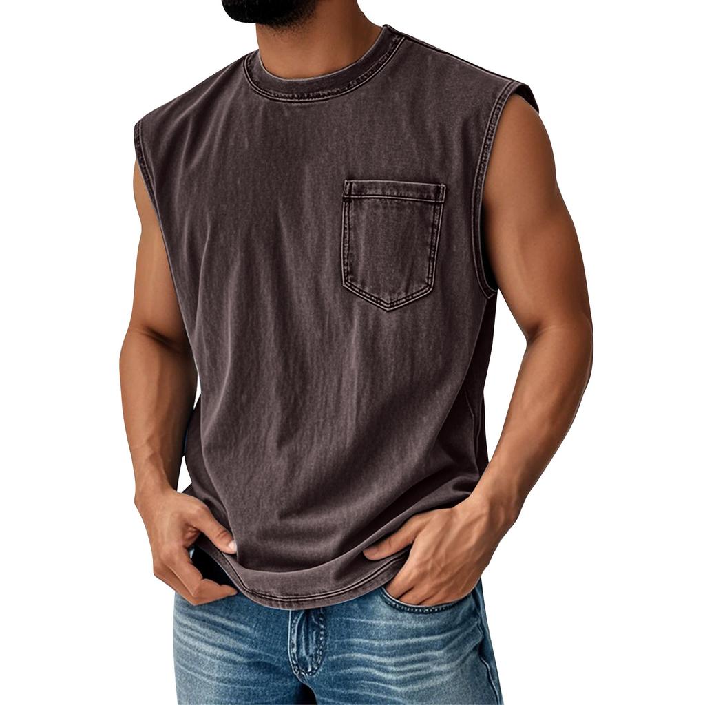 Men's Sleeveless Pocket Vest Men's Casual Fashion Sports Sleeveless Vest
