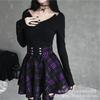 Women's Plaid High Waist A Line Mini Skirt Front Lace Up Pleated Flared Skater Skirt