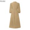ZANZEA Vestido largo suelto informal de manga larga con cuello vuelto para mujer