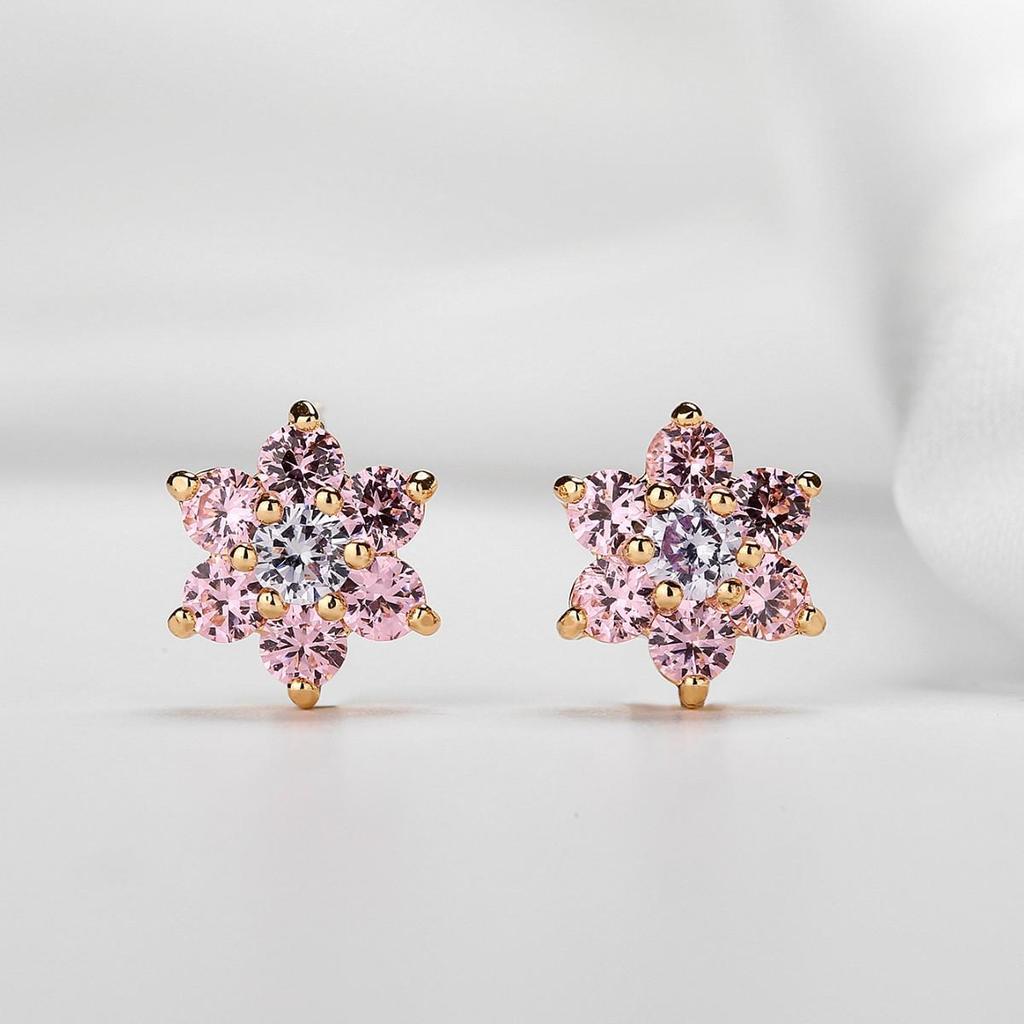 Rhinestone Copper Geometric Flower Earrings - Luxurious, Versatile, and Super Shiny Ear Studs for Women