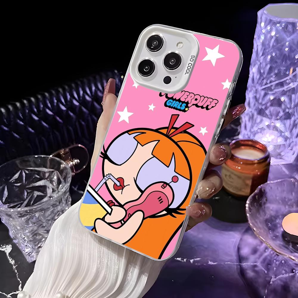 Cartoon Star P-Powerpuff Girls Phone Case For iPhone 16 15 14 13 12 11 Pro Max White Matte Laser Metallic Aurora Funda